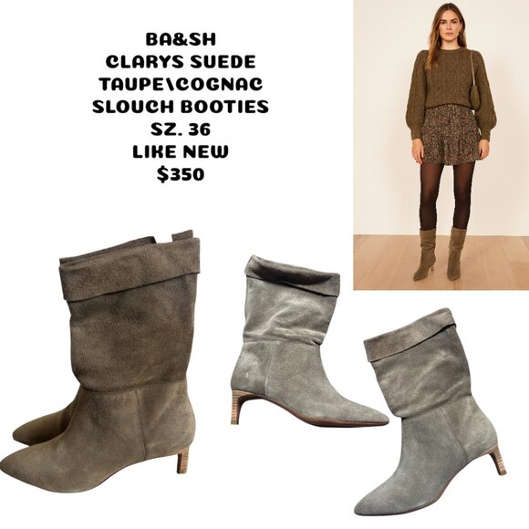 ba&sh Shoes - $350 BA&SH suede slouchy Clarys boots with low kitten‎ heel sz. 36
